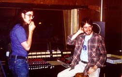 John Calder (seated, with guitarist Mike Coates) at AudioTek Studios, in the ‘70’s