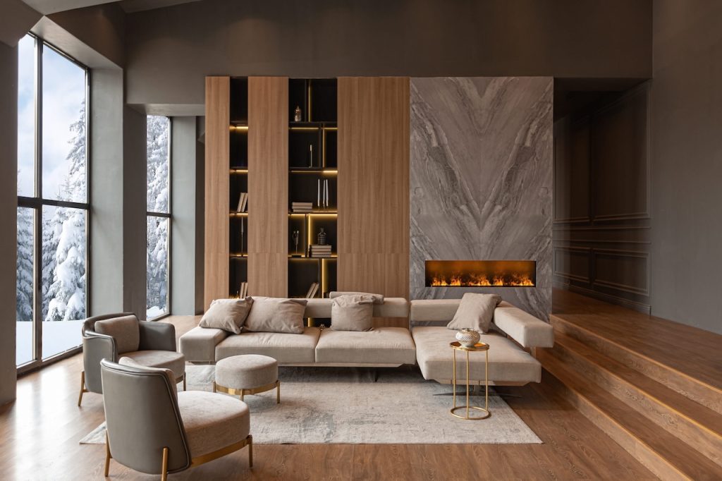 furniture and bookcase acting as a sound absorber